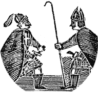 Saint George and Saint Patrick, taken from a woodcut in J.Nicholson's chapbook "The New Christmas Rhyme-Book", Belfast, 1890s